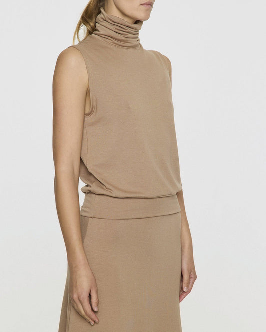 Camel | Sleeveless Turtleneck by Bleusalt