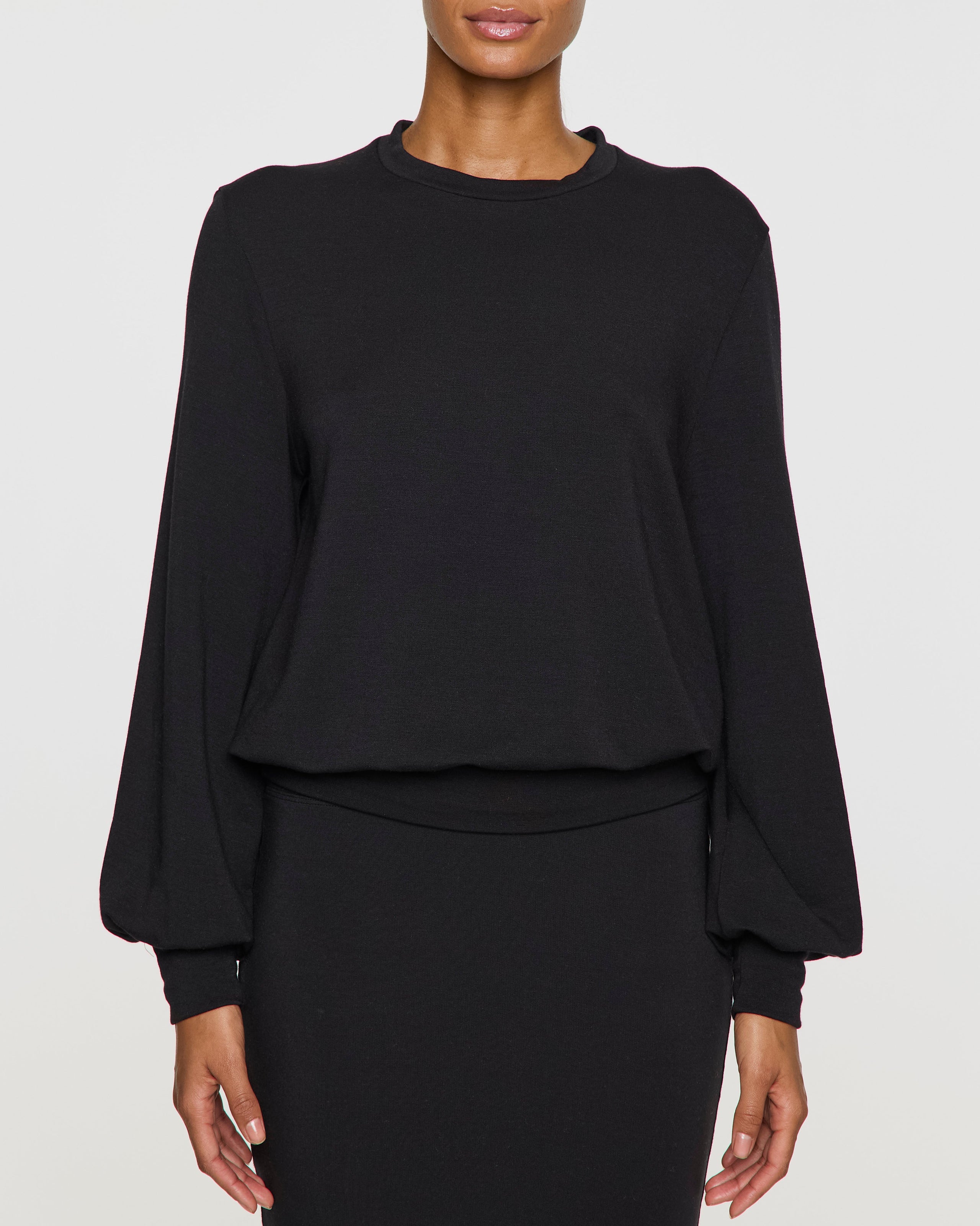 Black | Womens Bubble Crew Long Sleeve