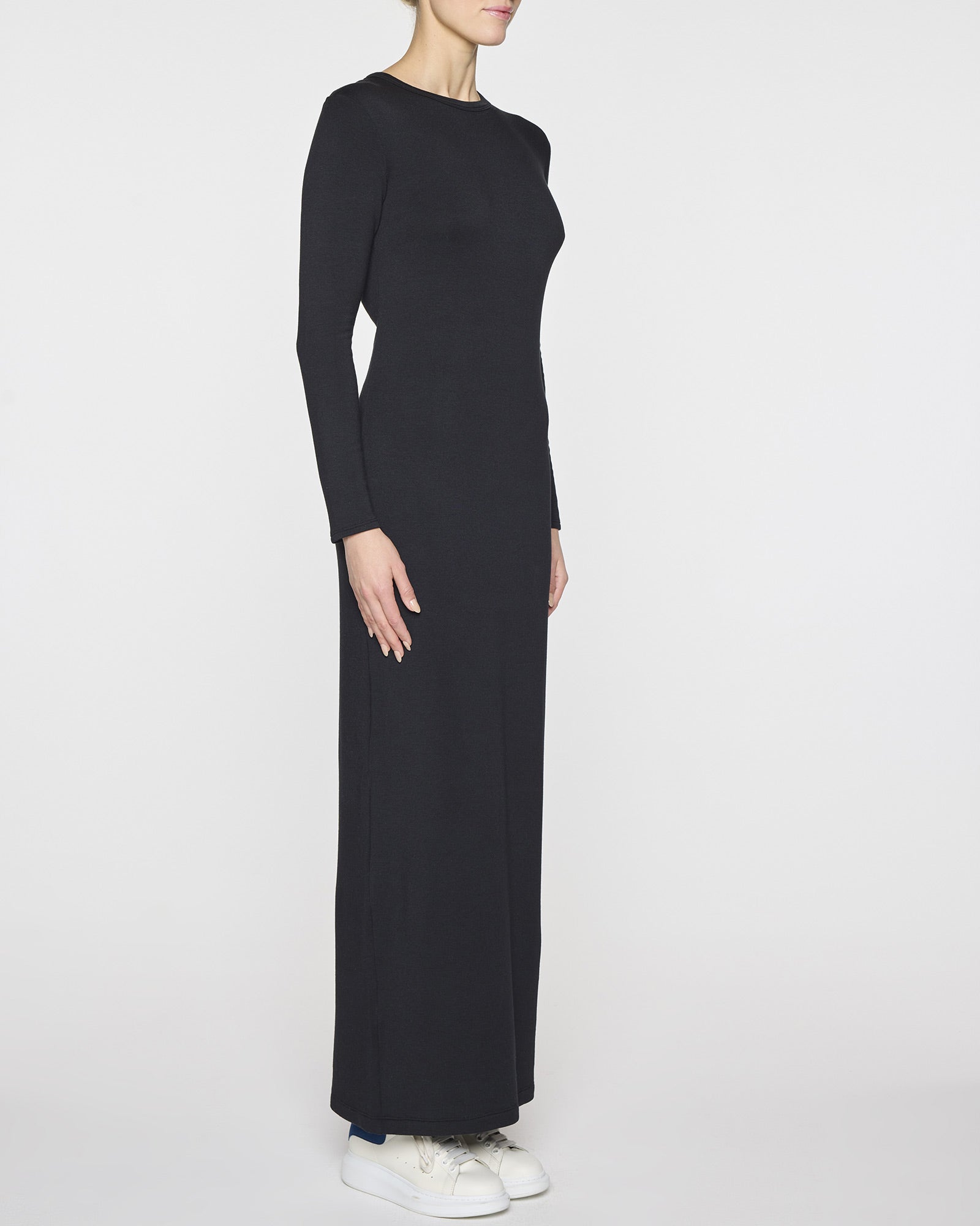 Black | Women's Long Sleeve Crew Neck Dress