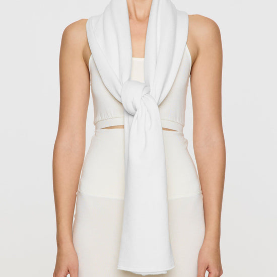 White | Scarf Tied Around Neck